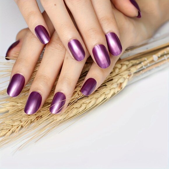 24pcs Chic Purple Press-On Nails - Medium Oval, Glossy Finish - Picture 3 of 5